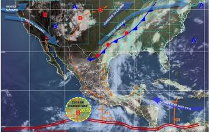 Lluvias muy fuertes con tormentas intensas se prevén en estados del sur y el sureste de México