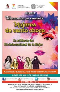 Presentaran concierto “Mujeres de canto Choco” en la casa de Tabasco en México