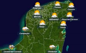 Lluvias y temperaturas muy calurosas en la península de Yucatán