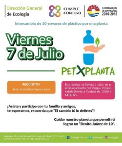 Invitan a familias de Benito Juárez a intercambiar PET por Plantas