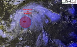 Remanente de Harvey, generaría fuertes lluvias en la región de la Península de Yucatán
