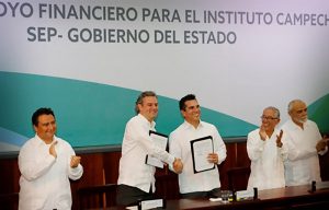 Firman Alejandro Moreno y Aurelio Nuño convenio de apoyo financiero a la Universidad IC