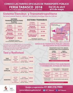 Sin cambios, tarifas de transporte para la feria Tabasco 2018