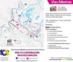 Vías alternas para circular este 24 de junio por motivo de Segundo Medio Maratón Villahermosa