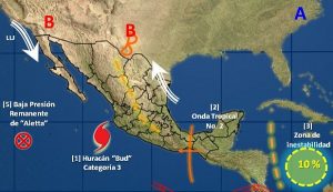 Se intensifican vientos del huracán Bud, se mantiene en la categoría 3 de la escala Saffir-Simpson