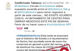 Falso que Ayuntamiento de Centro y Gobierno de Tabasco hayan acordado cierre de negocios