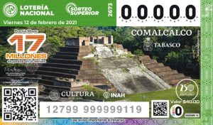 Develará Lotería Nacional billete alusivo a la zona arqueológica de Comalcalco
