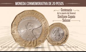 Banxico pone en circulación nueva moneda de 20 pesos conmemorativa a Emiliano Zapata