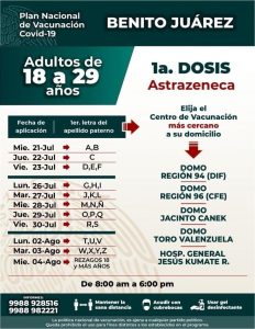 Inicia este 21 de julio la jornada de vacunación para mayores de 18 años en Cancún