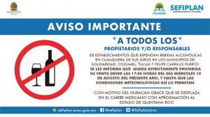 Como medida de prevención ante la probable llegada del Huracán Grace, se anuncia Ley Seca en 4 municipios de Quintana Roo
