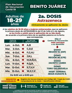 Arranca este lunes en Cancún la aplicación de segundas dosis de AstraZeneca en jóvenes de 18 a 29 años