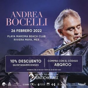 Andrea Bocelli llega a México para ofrecer el concierto del siglo en Playa Maroma, reconocida como la mejor playa del mundo