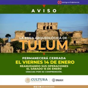 Cierran hoy viernes al público la Zona arqueológica de Tulum