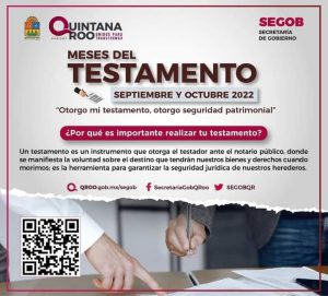 Invita Secretaría de Gobierno de Quintana  Roo, aprovechar Meses del Testamento