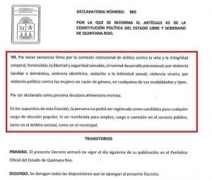 En Quintana Roo deudores alimentarios y/o violentadores de mujeres ya no podrán ocupar cargos públicos ni de elección popular