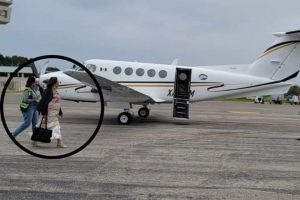 La precandidata del PAN, Xóchitl Gálvez, viaja en avión privado de Campeche a Tabasco