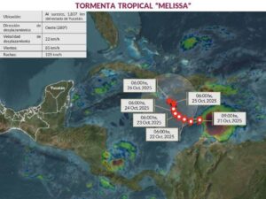 Gobierno del Estado de Yucatán monitorea trayectoria de la tormenta tropical Melissa 