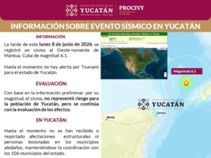 Sin daños en Yucatán tras sismo con epicentro frente a costas de Cuba: Procivy 